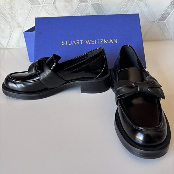 Stuart Weitzman Shoes - Stuart Weitzman Size 6B Sofia Bold Loafer Patent Black Bow Matte Black New